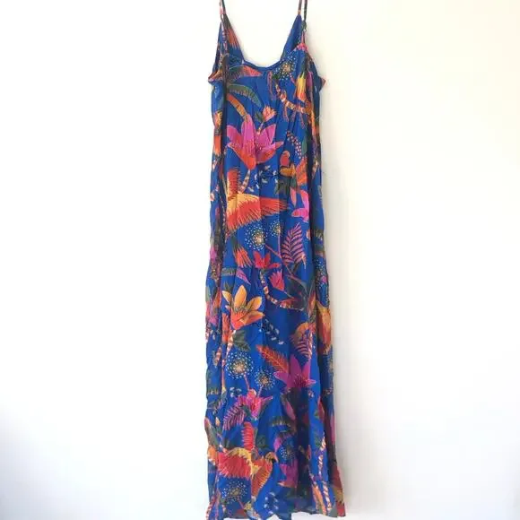 Farm Rio Cover Up Macaw Party Blue Beaded Ties Dress Multicolor Size L - Picture 8 of 11